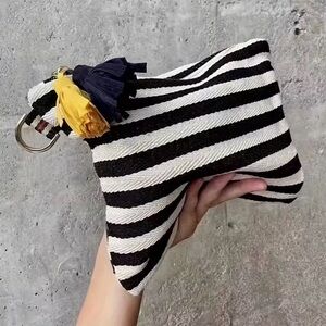 Black & White‎ Striped Wristlet Clutch with Tassels